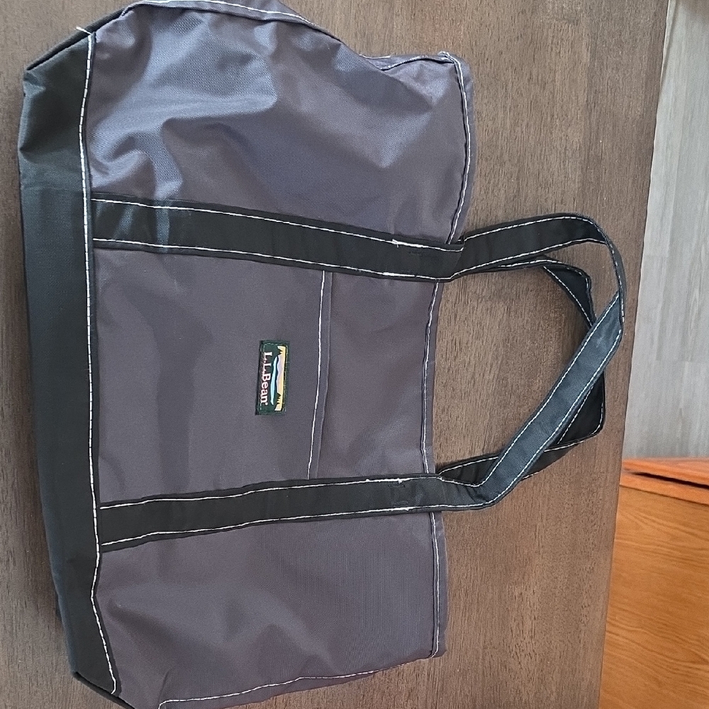 L.L. Bean Gray Duffel Tote with Black Straps